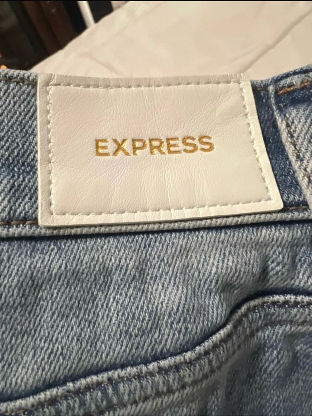 Express Light Blue Denim Women's Jeans with White Logo Patch